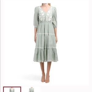 Lucky brand v neck embroidered midi dress